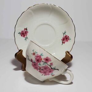 Pink Cherry Blossoms Teacup and Saucer Vintage